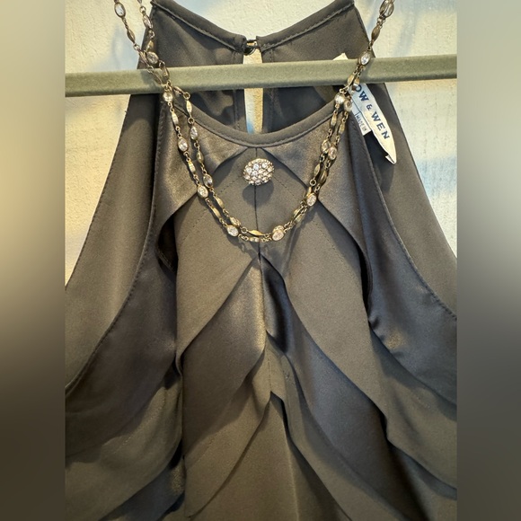 HOW AND WEN Silk Satin Camisole Top Sequin Beaded Embellishments Size 6 Dk Gray - Picture 4 of 9